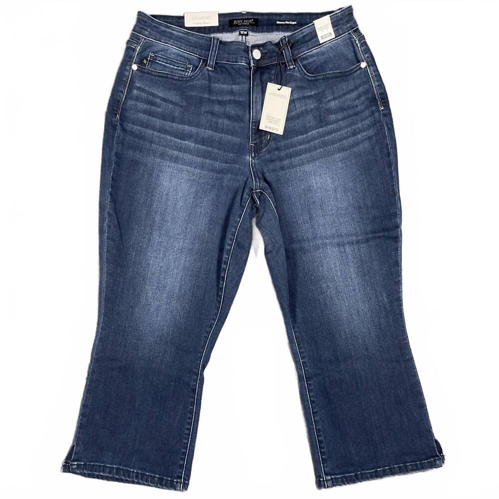 NEW JUDY BLUE women's midrise skinny fit capri pants in dark wash